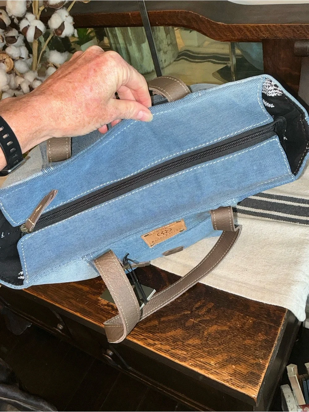 NWT Myra Bag Ashley Adventure Upcycled Blue Denim Shoulder Tote Bag MSRP $65